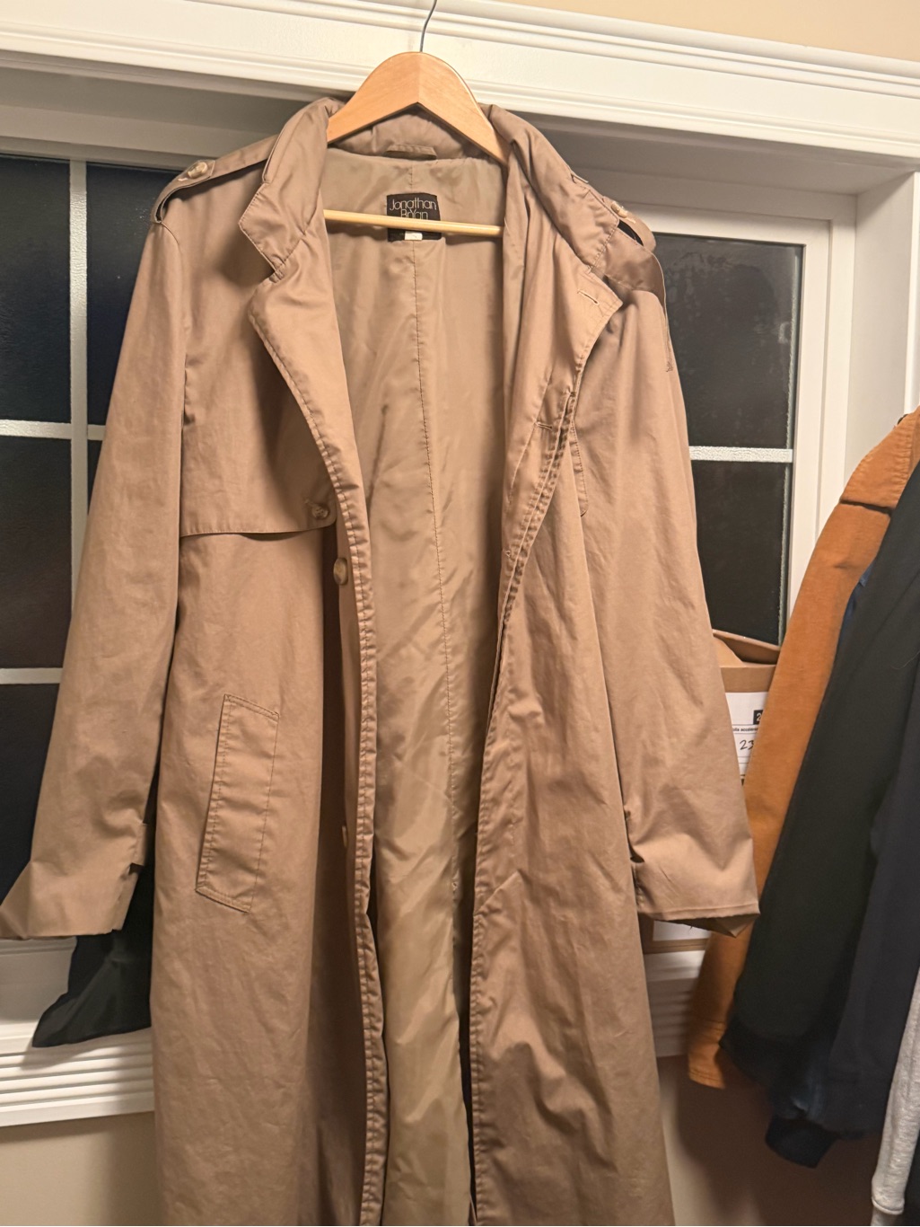 Long Tan Trench Coat With Hood